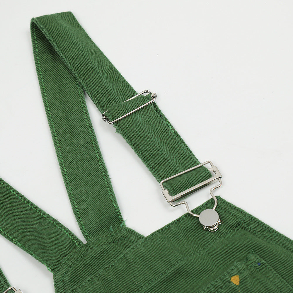 Letter Embroidery Denim Suspender Pants Men