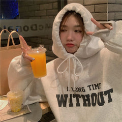 Velvet Padded Hooded Sweatshirt Women's Korean-style Loose