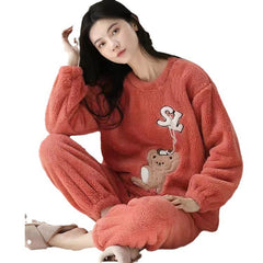 Winter Cute Fleece-lined Thermal Flannel New Sweet Home Wear Suit