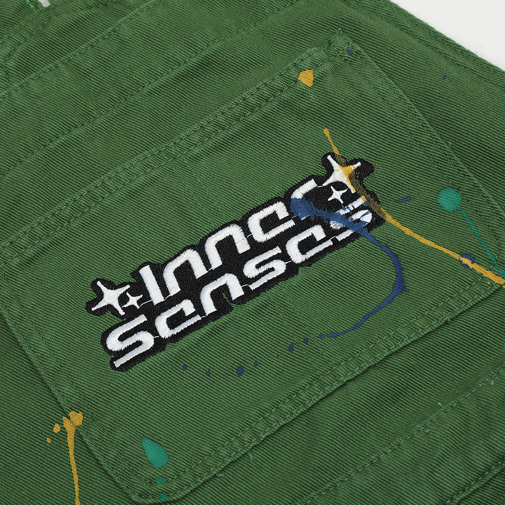 Letter Embroidery Denim Suspender Pants Men