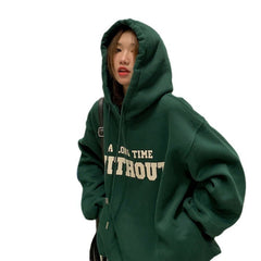 Velvet Padded Hooded Sweatshirt Women's Korean-style Loose