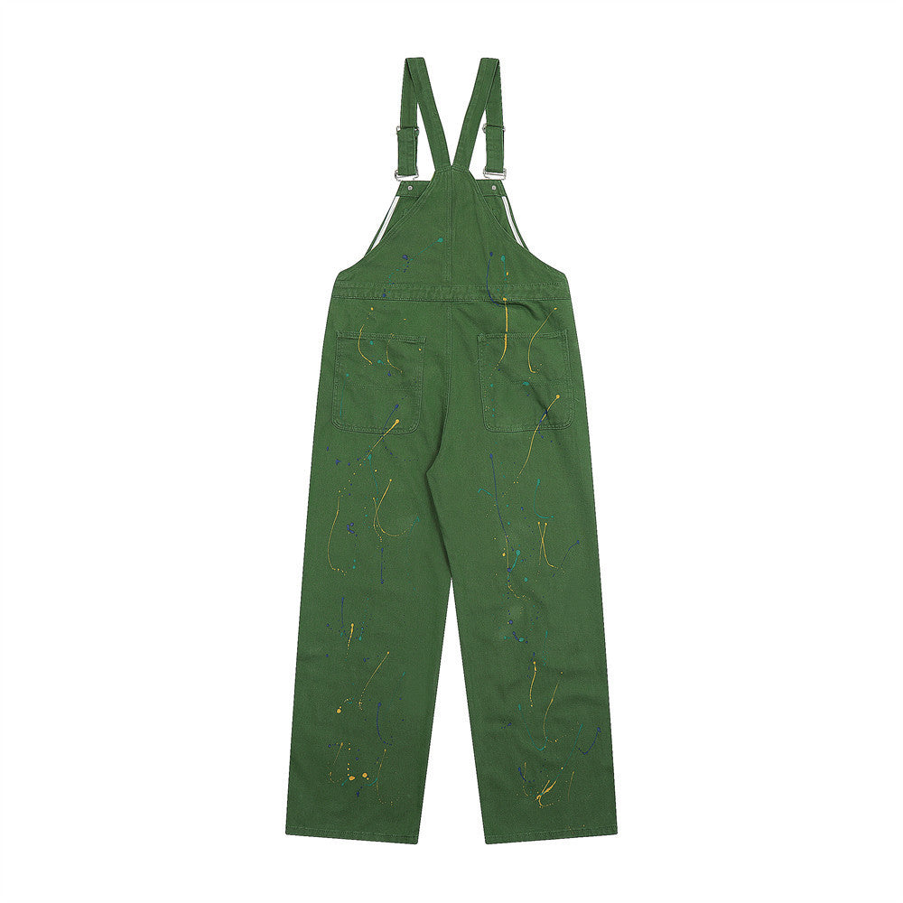 Letter Embroidery Denim Suspender Pants Men