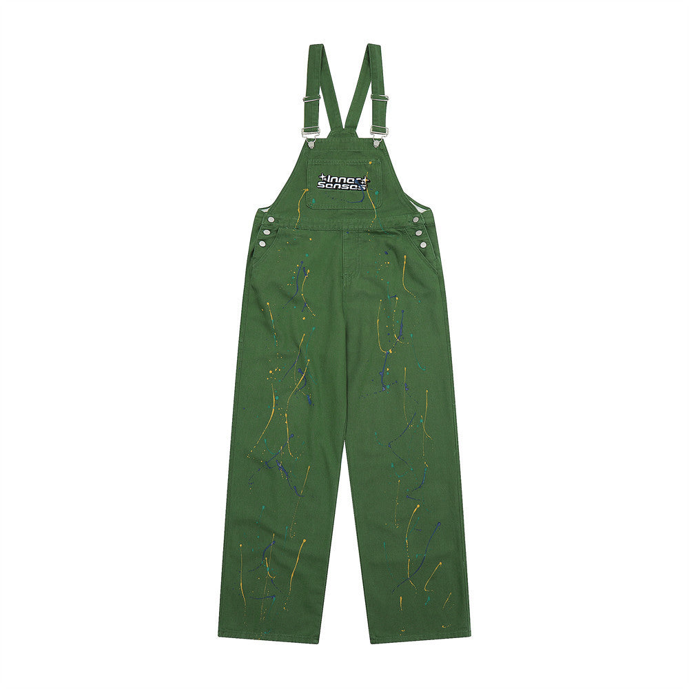 Letter Embroidery Denim Suspender Pants Men