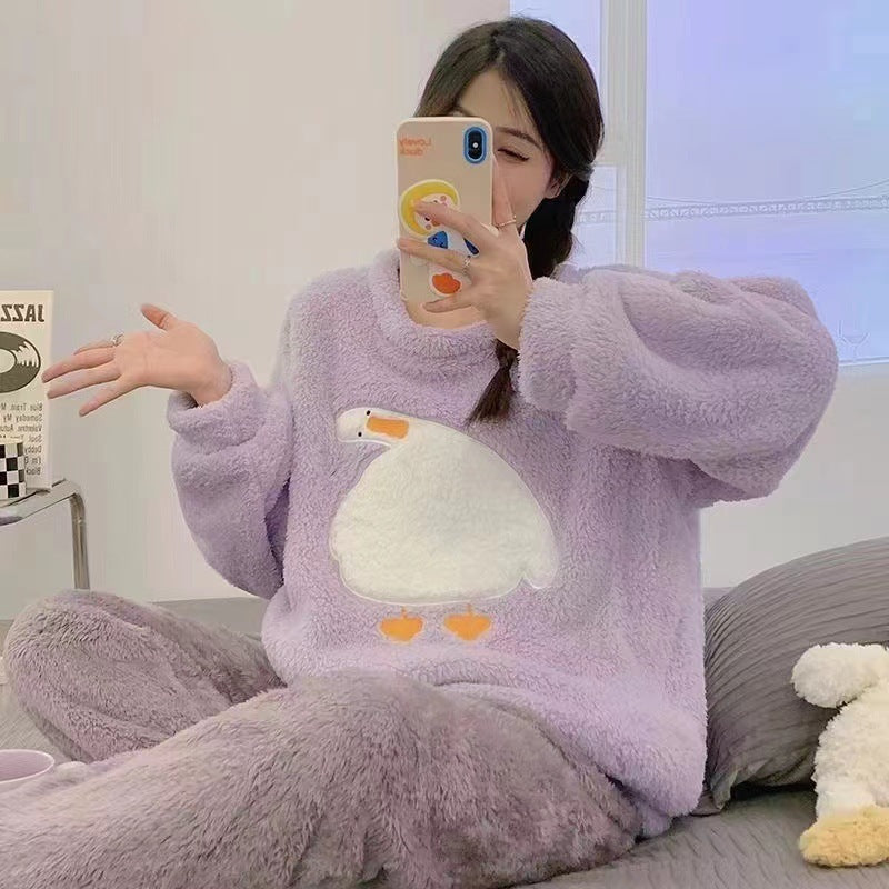 Winter Cute Fleece-lined Thermal Flannel New Sweet Home Wear Suit