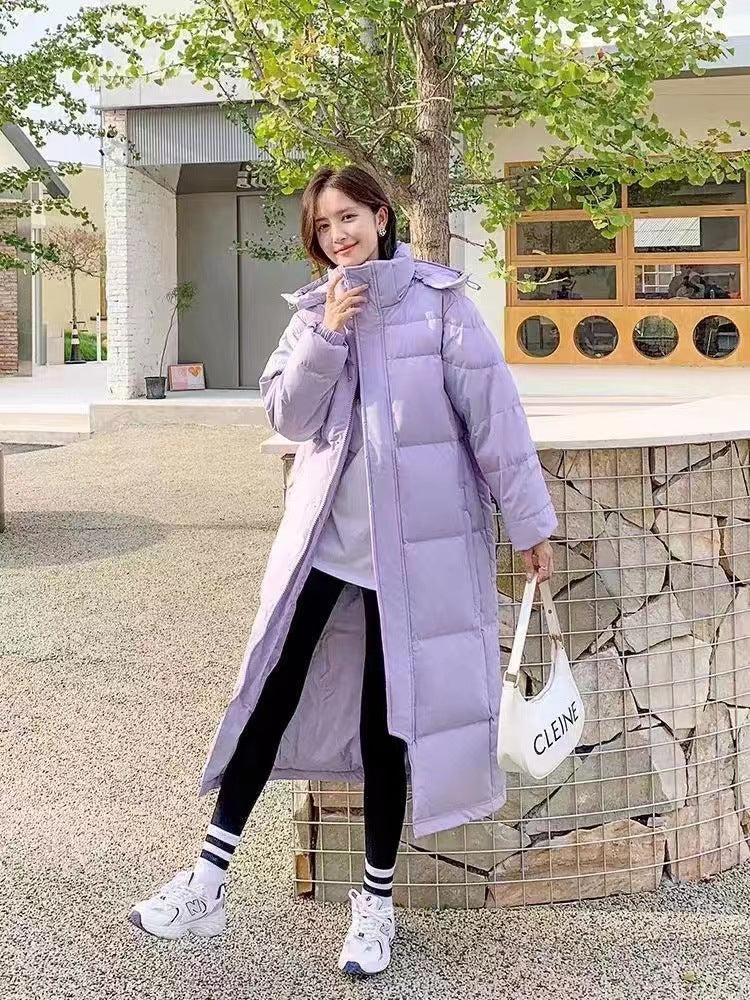 Men And Women Couple Extended Over-the-knee Winter Thickened White Duck Down Coat