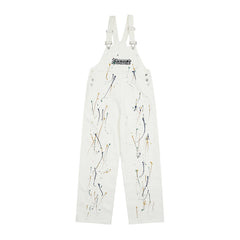 Letter Embroidery Denim Suspender Pants Men